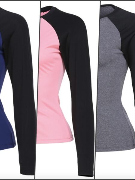 Women Long Sleeve Slim Fit T-shirt (Blue, Pink & Grey)